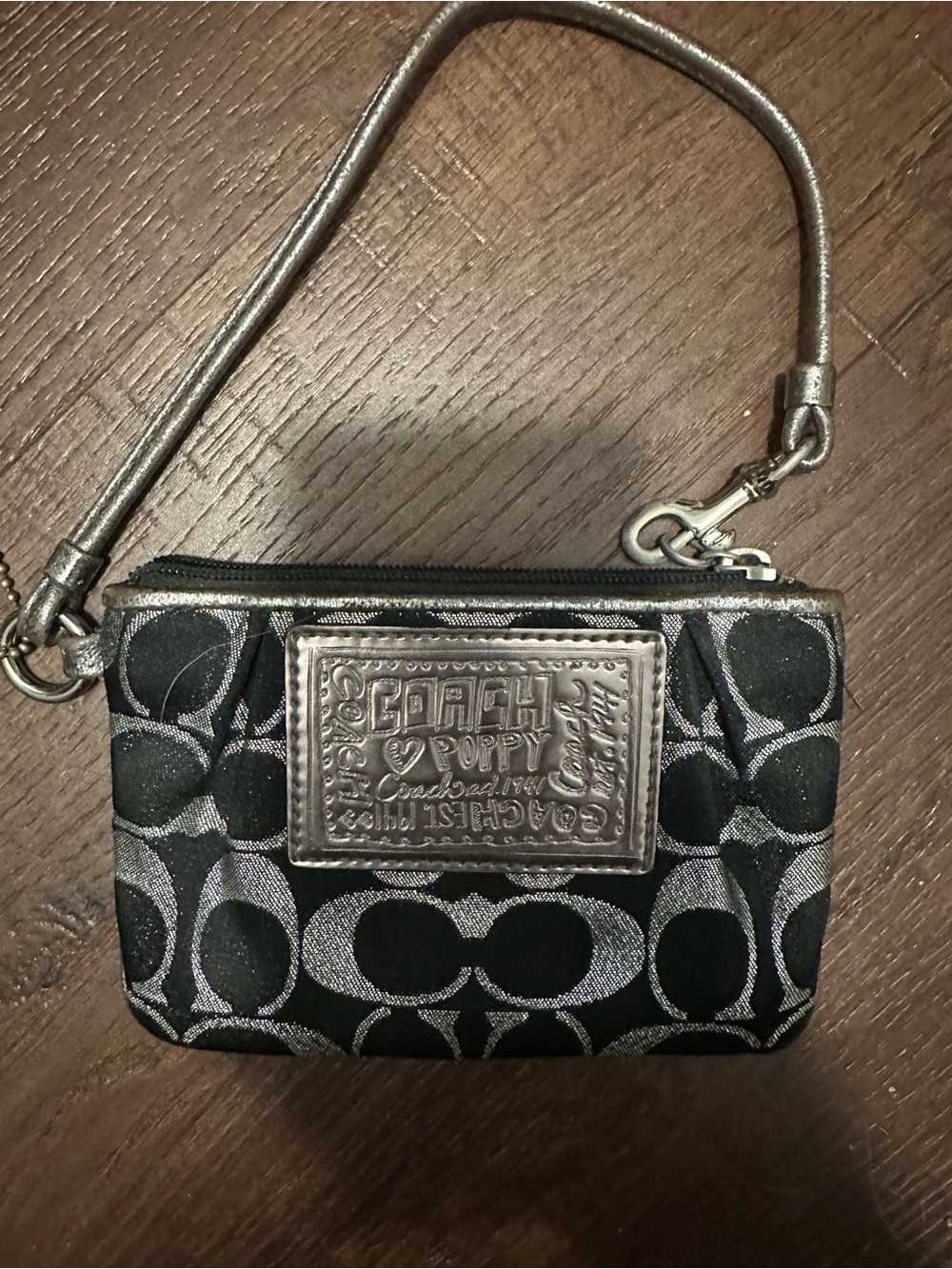 Coach Black Silver Signature Wristlet